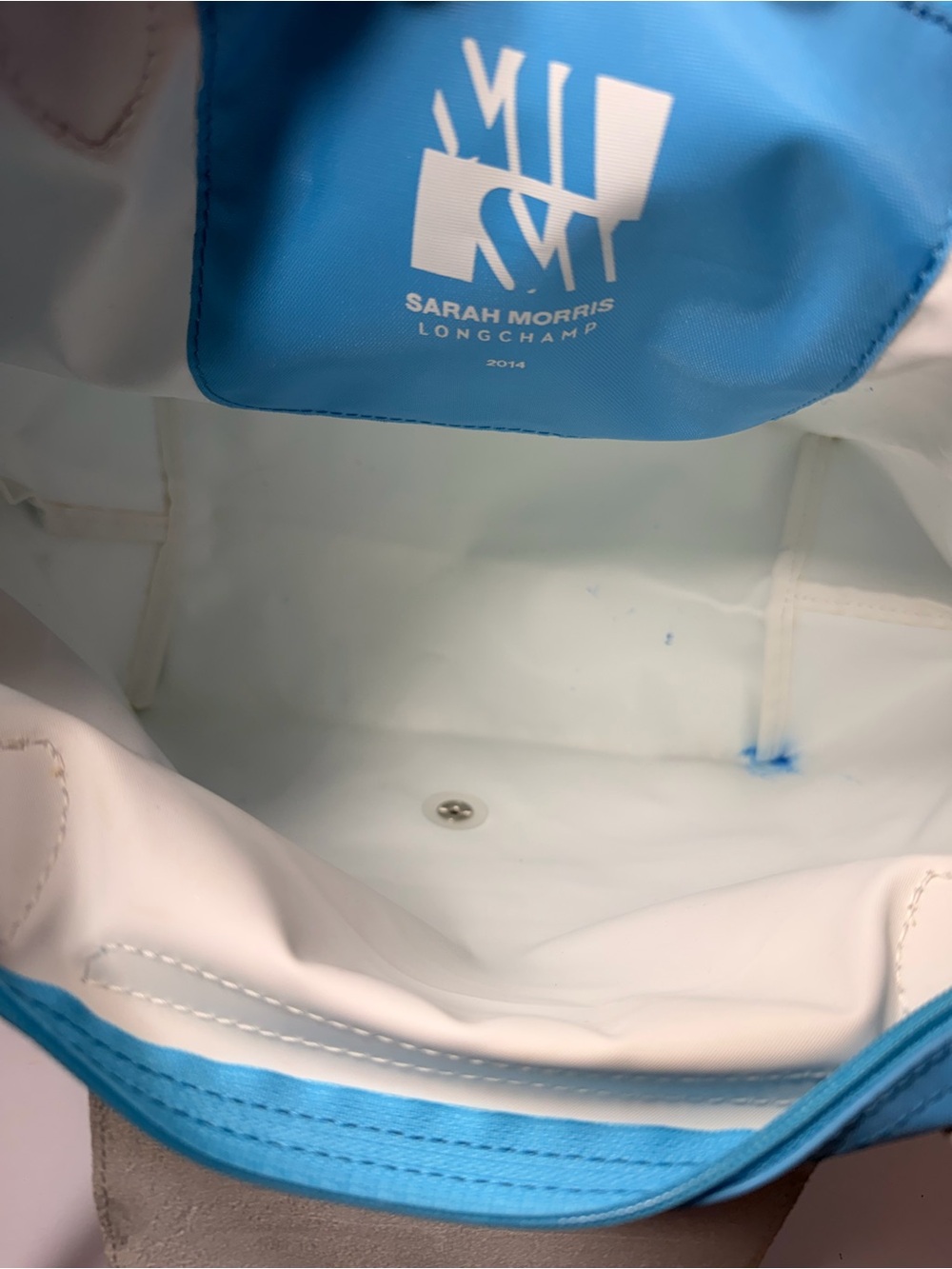 Longchamp X Sarah Morris Le Pliage Bag Limited edition 2014 sky blue - Picture 7 of 8